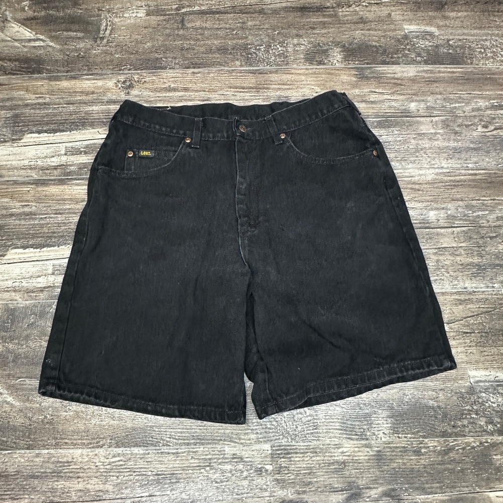Lee Shorts USA Black Denim Jorts Union Made Y2K Relaxed 36 GUC